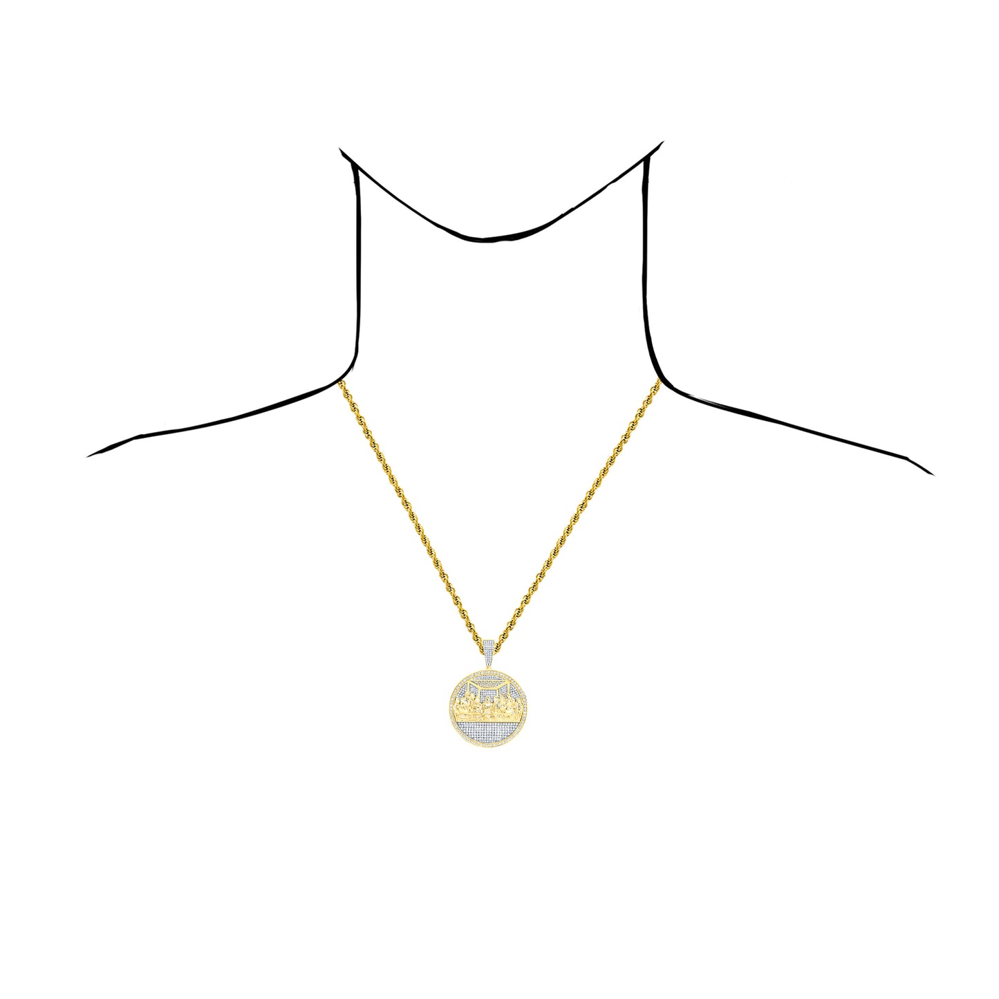 2.00CTW Natural Diamond 10k Yellow Gold Last Supper Religious Pendant 2.2"