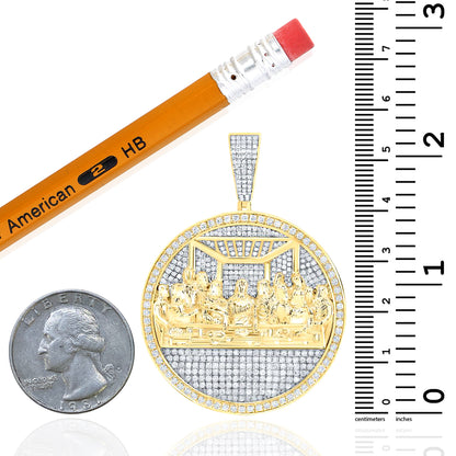 2.00CTW Natural Diamond 10k Yellow Gold Last Supper Religious Pendant 2.2"