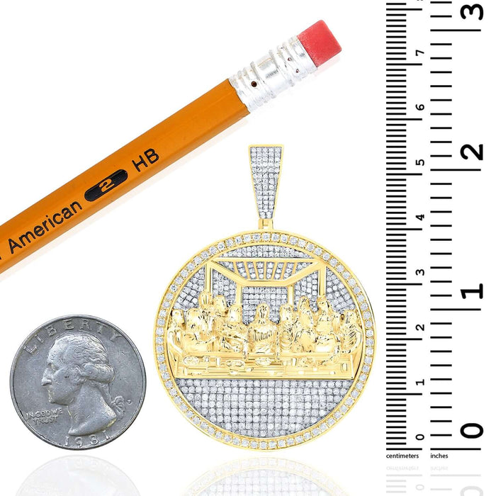 2.00CTW Natural Diamond 10k Yellow Gold Last Supper Religious Pendant 2.2"