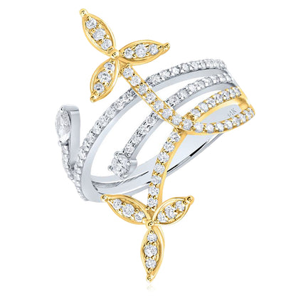 0.75CTW Natural Diamond 14k Yellow White Gold Floral Vine Cocktail Ring