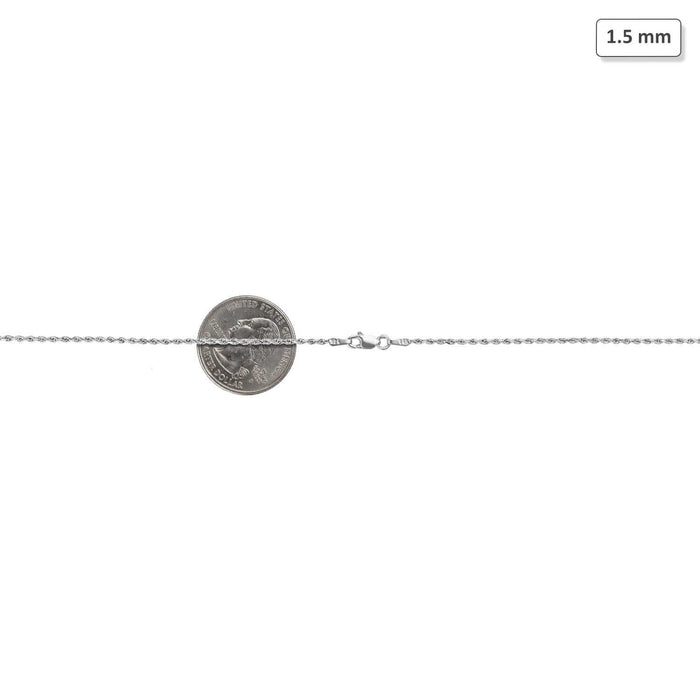 14K White Gold 1.5mm Rope Chain (Solid Links) 16"-30"