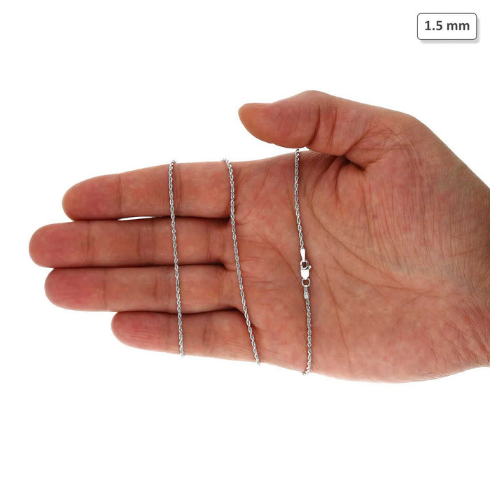 14K White Gold 1.5mm Rope Chain (Solid Links) 16"-30"