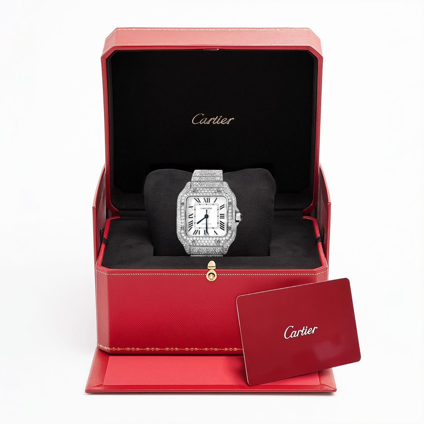 NEW Cartier Santos WSSA0018 40mm Auto SS Watch w/ Aftermarket 11.5CTW Diamond White Dial