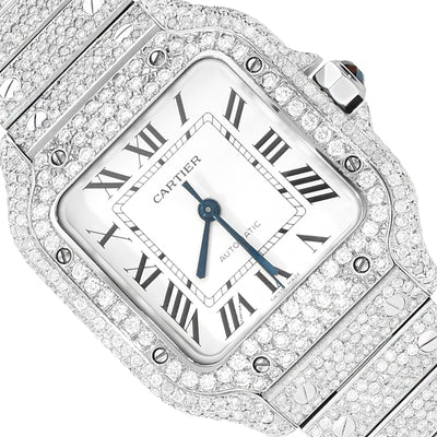 NEW 40mm Cartier Santos WSSA0018 Custom 11.5CTW Diamond White Dial Auto SS Watch