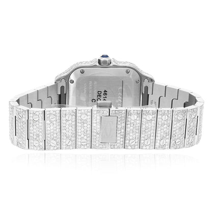 Cartier Santos WSSA0018 40mm Auto SS Watch w/ Aftermarket 11.5CTW Diamond White Dial