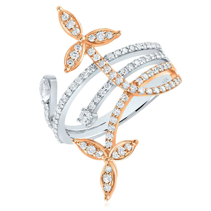 0.75CTW Natural Diamond 14k Rose White Gold Floral Vine Cocktail Ring