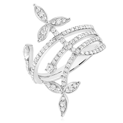 0.75CTW Natural Diamond 14k White Gold Floral Vine Cocktail Ring