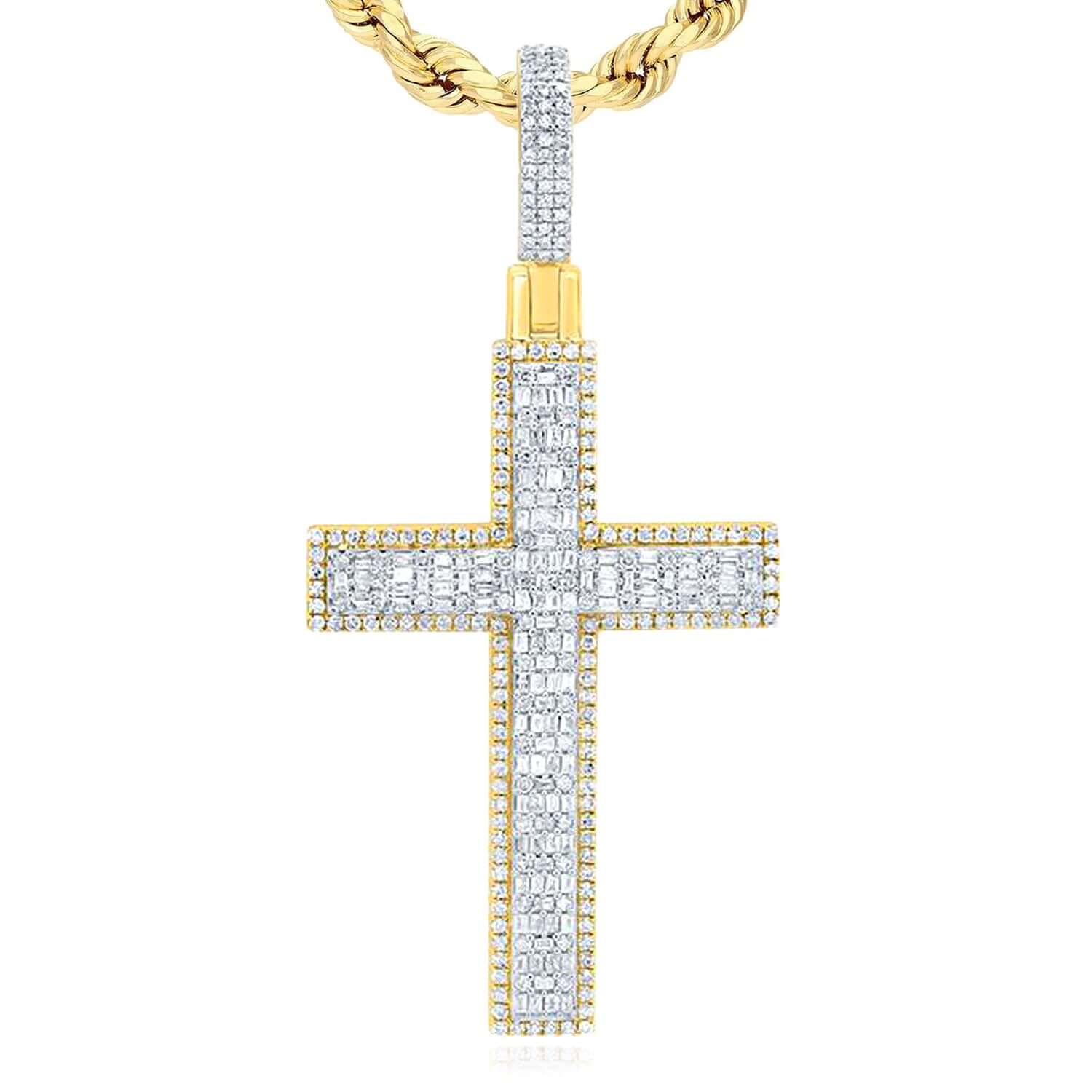 1.63CTW Natural Diamond 10K Yellow Gold Cross Pendant 1.8