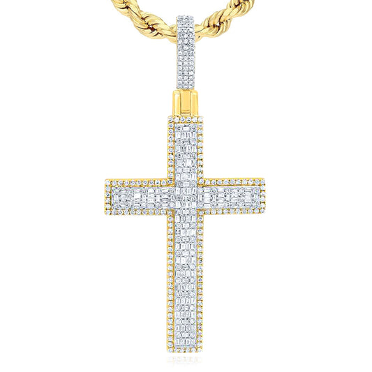 1.63CTW Natural Diamond 10K Yellow Gold Cross Pendant 1.8"