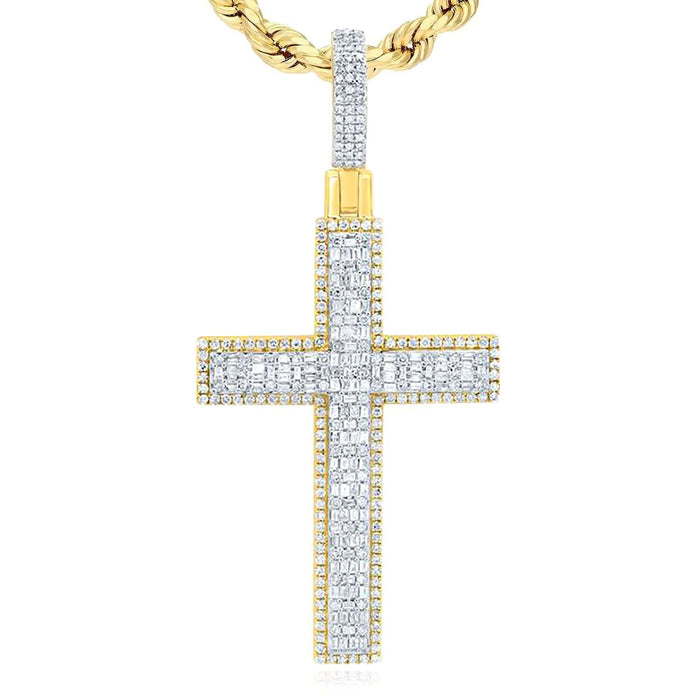 1.63CTW Natural Diamond 10K Yellow Gold Cross Pendant 1.8"