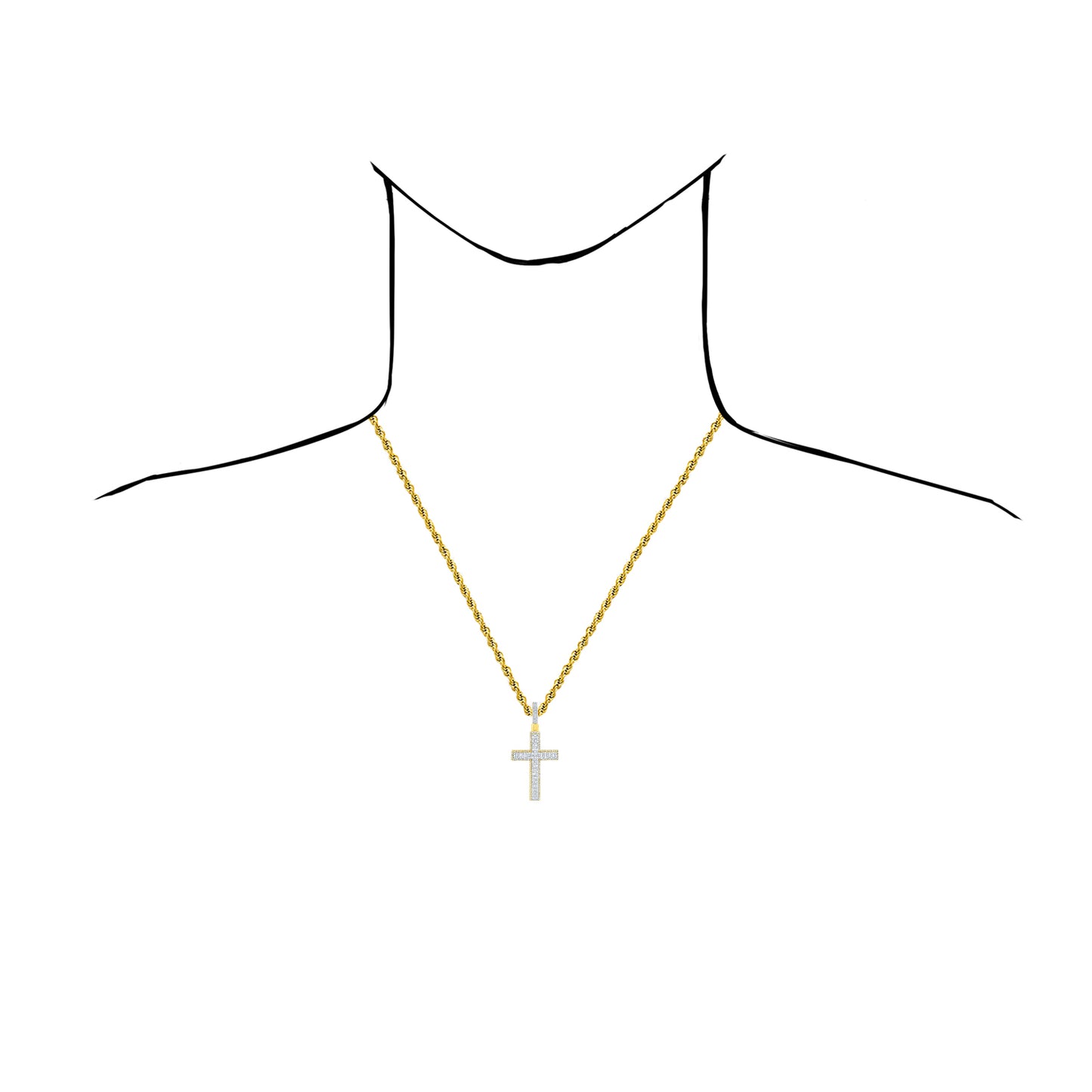 1.63CTW Natural Diamond 10K Yellow Gold Cross Pendant 1.8"