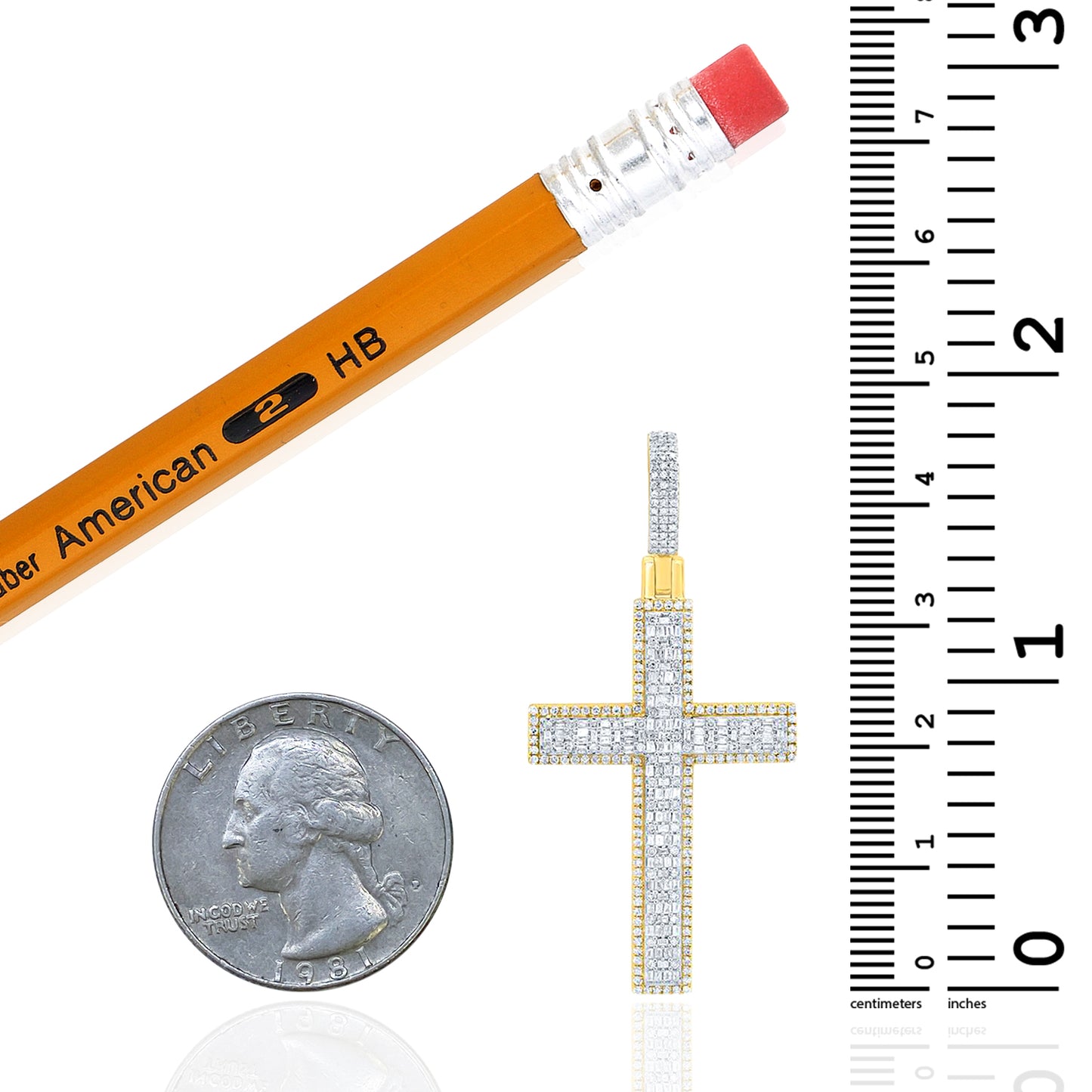 1.63CTW Natural Diamond 10K Yellow Gold Cross Pendant 1.8"