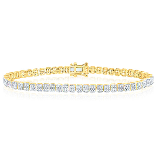 0.75CTW Natural Diamonds 10K Yellow Gold 3.4mm Tennis Bracelet 7"