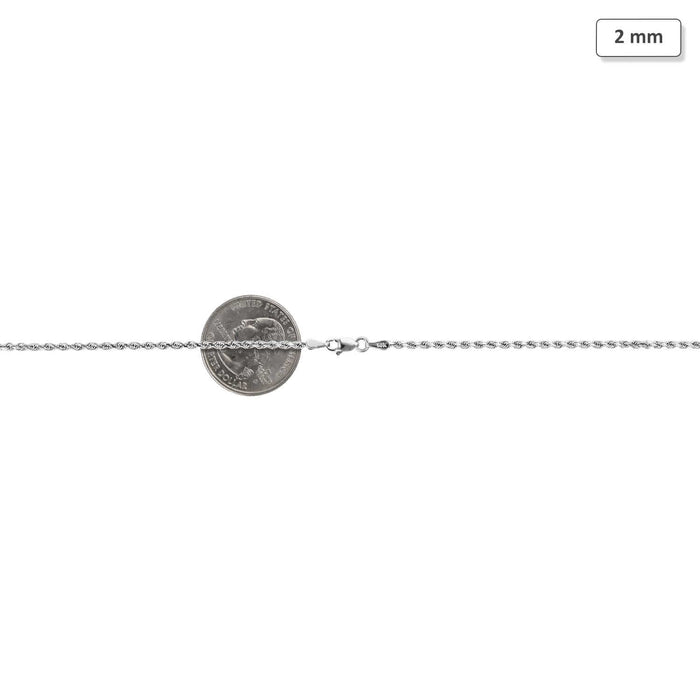 14K White Gold 2mm Diamond-Cut Rope Chain (Solid Links) 16"-24"