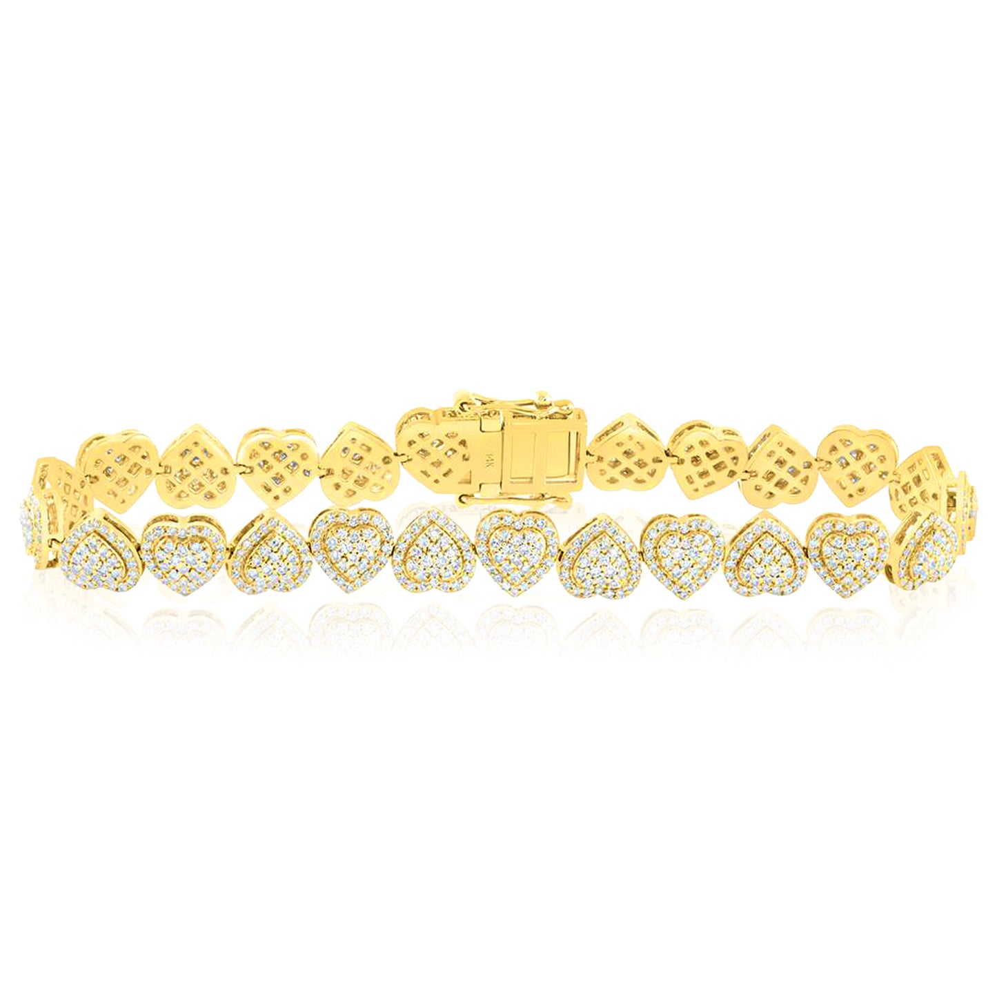 2.75CTW Natural Diamond 14K Yellow Gold 7.5mm Heart Tennis Bracelet 7"