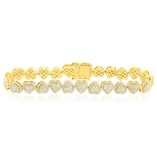 2.75CTW Natural Diamond 14K Yellow Gold 7.5mm Heart Tennis Bracelet 7"