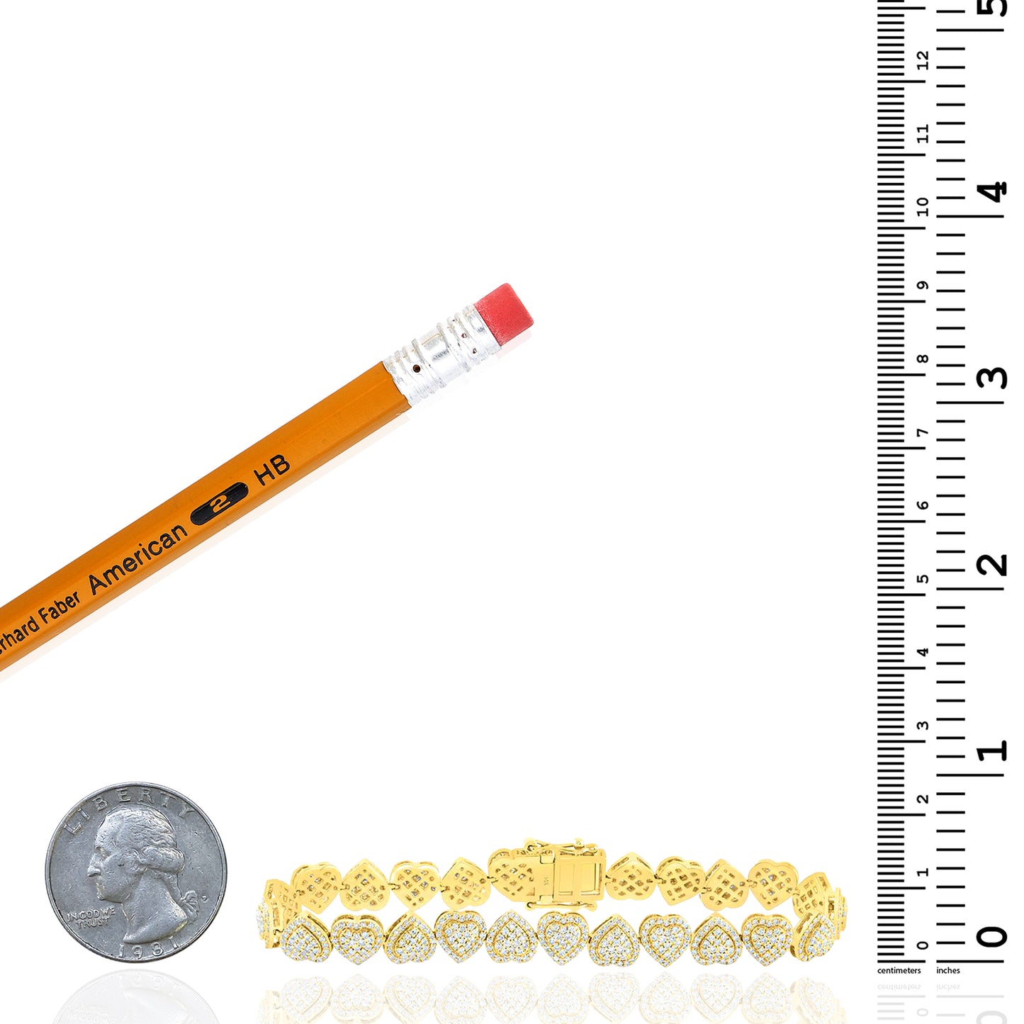 2.75CTW Natural Diamond 14K Yellow Gold 7.5mm Heart Tennis Bracelet 7"