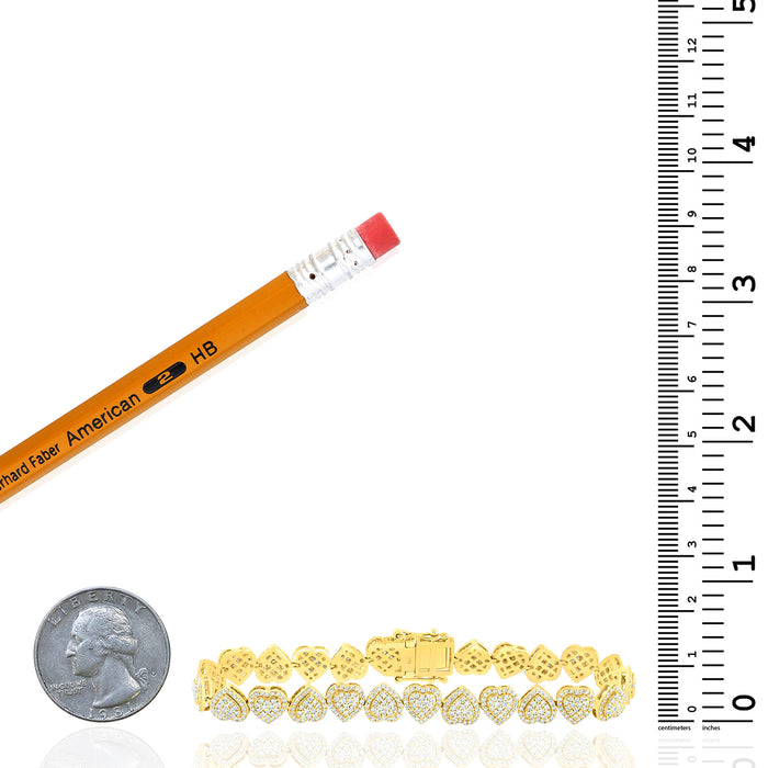 2.75CTW Natural Diamond 14K Yellow Gold 7.5mm Heart Tennis Bracelet 7"