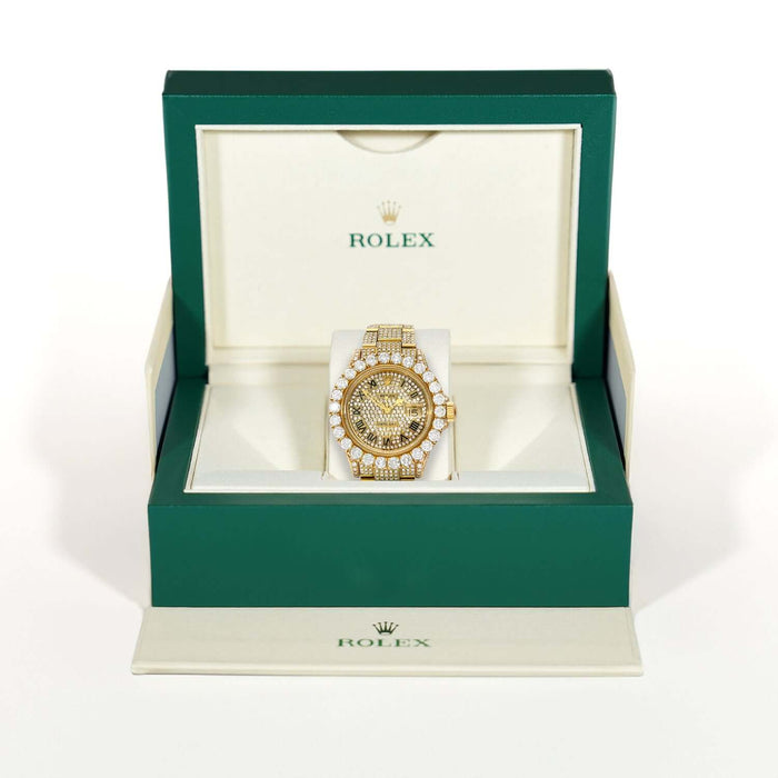 Rolex Yacht-Master 42mm 35CTW Natural Diamond Full Pave 18k Yellow Gold Watch