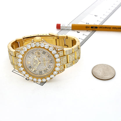 Rolex Yacht-Master 42mm 35CTW Natural Diamond Full Pave 18k Yellow Gold Watch