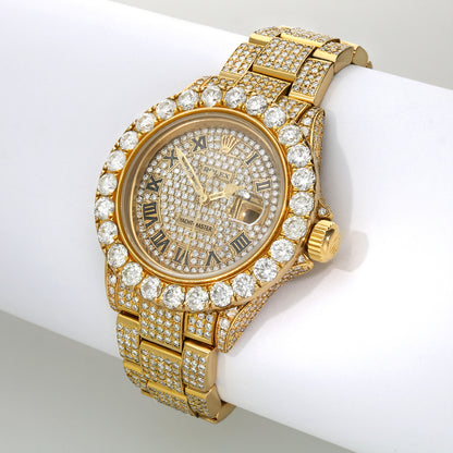 Rolex Yacht-Master 42mm 35CTW Natural Diamond Full Pave 18k Yellow Gold Watch