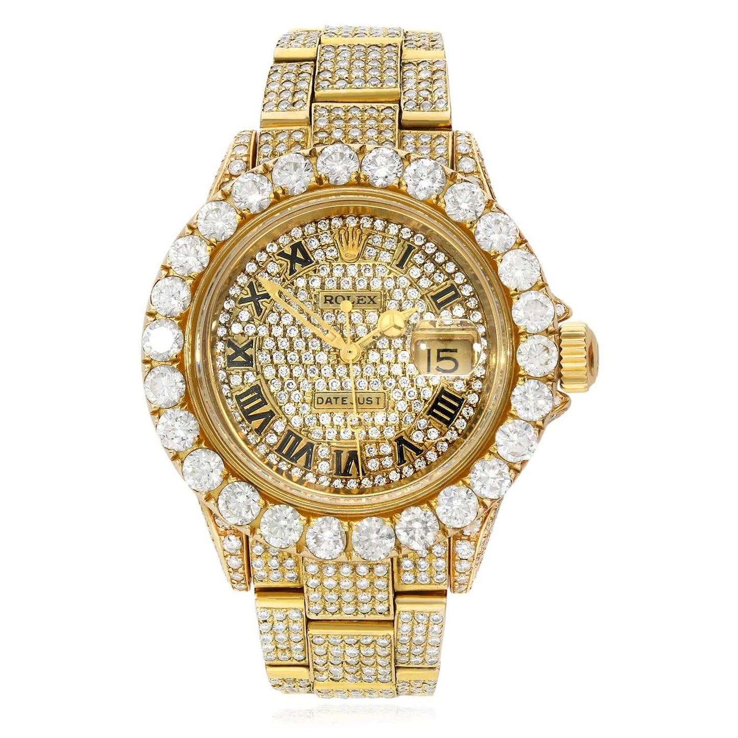 Rolex Yacht-Master 42mm 35CTW Natural Diamond Full Pave 18k Yellow Gold Watch