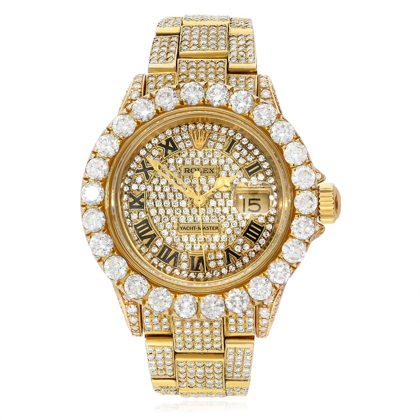 Rolex Yacht-Master 42mm 35CTW Natural Diamond Full Pave 18k Yellow Gold Watch