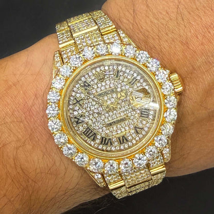 Rolex Yacht-Master 42mm 35CTW Natural Diamond Full Pave 18k Yellow Gold Watch