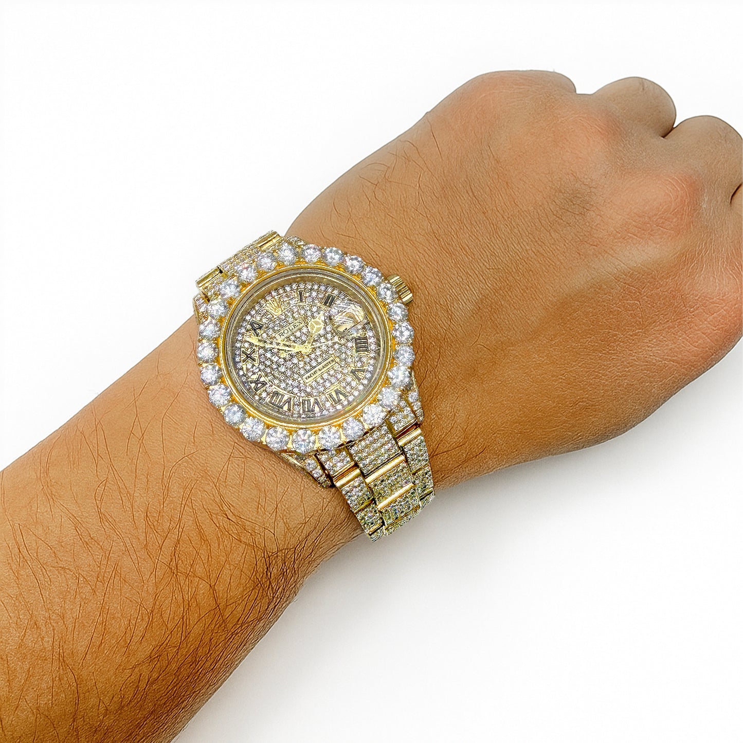 Rolex Yacht-Master 42mm 35CTW Natural Diamond Full Pave 18k Yellow Gold Watch