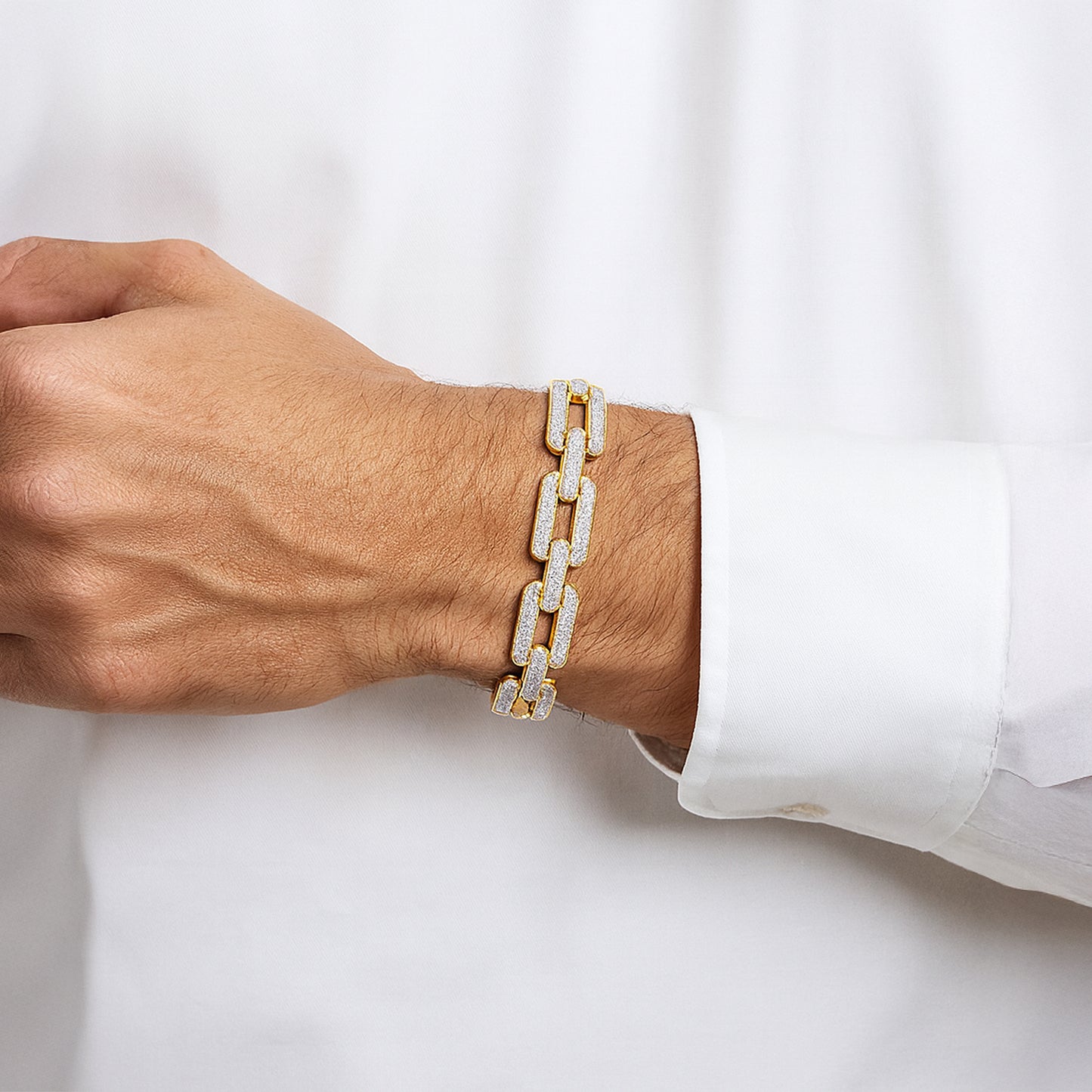 3.90CTW Natural Diamond 10K Yellow Gold 11mm Link Men's Bracelet 8"