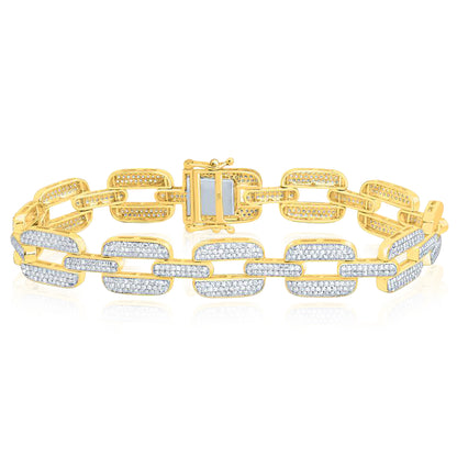 3.90CTW Natural Diamond 10K Yellow Gold 11mm Link Men's Bracelet 8"