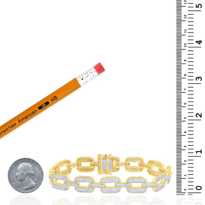 3.90CTW Natural Diamond 10K Yellow Gold 11mm Link Men's Bracelet 8"