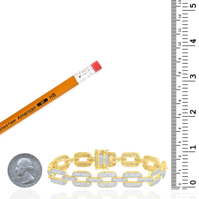 3.90CTW Natural Diamond 10K Yellow Gold 11mm Link Men's Bracelet 8"