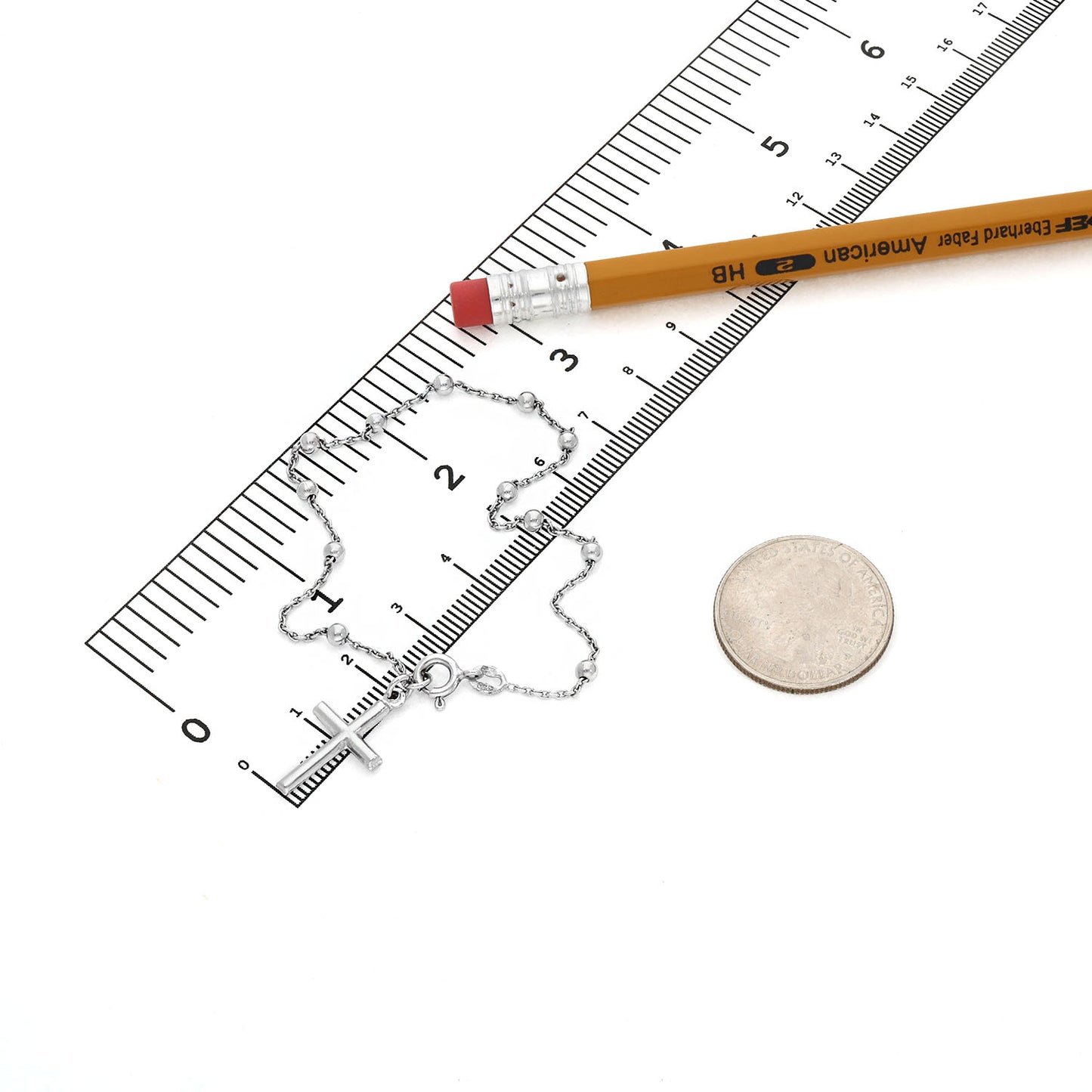 Sterling Silver 3mm Beaded Cable Link Cross Bracelet 8"