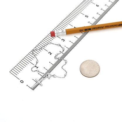 Sterling Silver 3mm Beaded Cable Link Cross Bracelet 8"