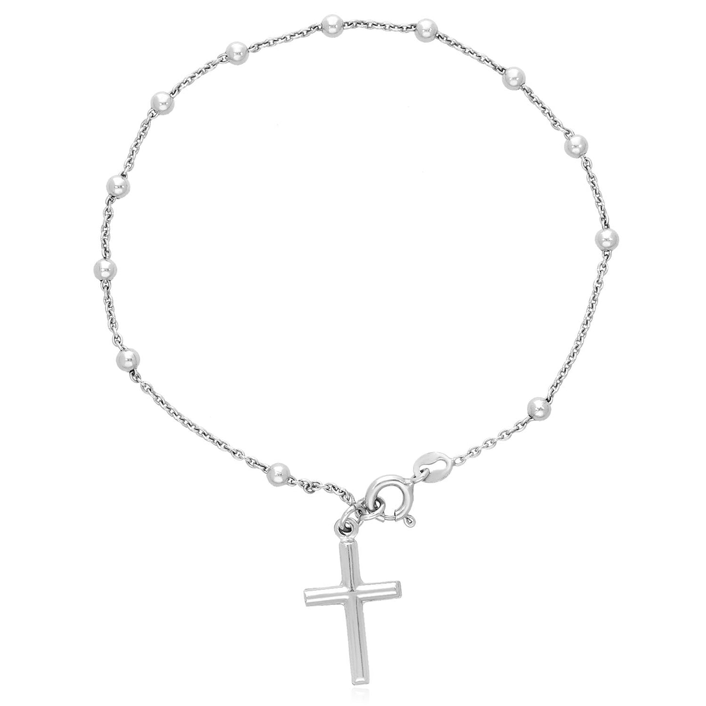 Sterling Silver 3mm Beaded Cable Link Cross Bracelet 8"