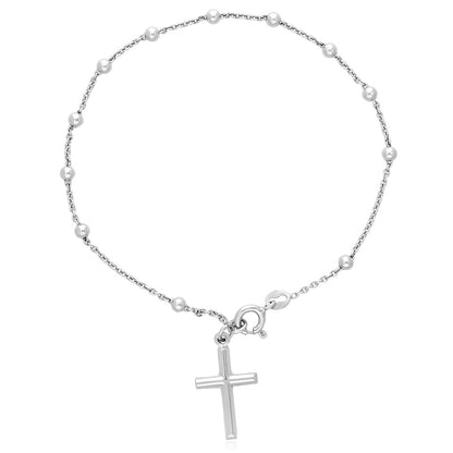 Sterling Silver 3mm Beaded Cable Link Cross Bracelet 8"