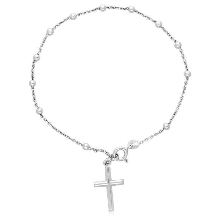 Sterling Silver 3mm Beaded Cable Link Cross Bracelet 8"