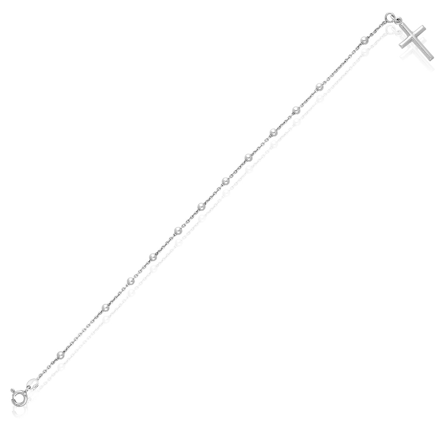 Sterling Silver 3mm Beaded Cable Link Cross Bracelet 8