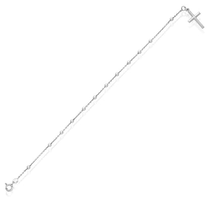 Sterling Silver 3mm Beaded Cable Link Cross Bracelet 8"