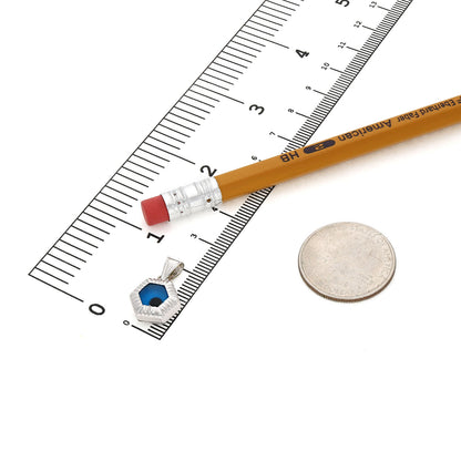 14K White Gold Blue Evil Eye Octagon Pendant 0.7"