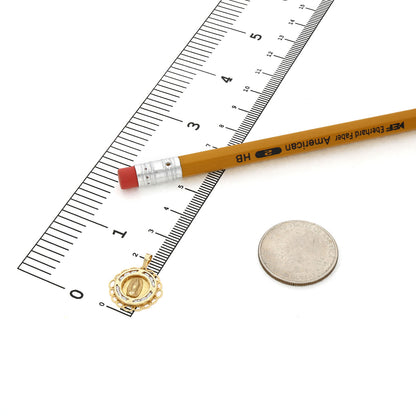 14K Yellow Gold Round CZ Guadalupe Pendant 0.8"