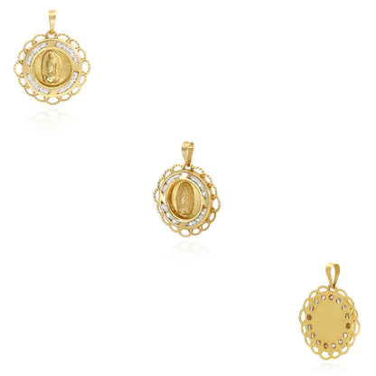 14K Yellow Gold Round CZ Guadalupe Pendant 0.8"