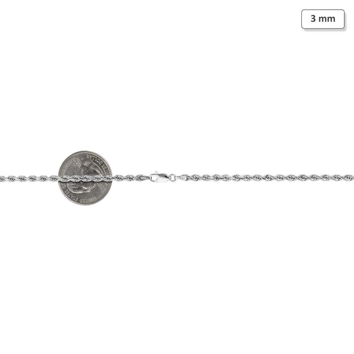 14K White Gold 3mm Diamond-Cut Rope Chain (Solid Links) 16"-30"