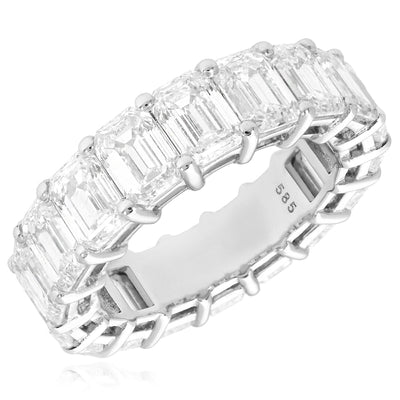 11.39TCW Lab-Grown Diamond 14k White Gold 6mm Emerald Eternity Band Ring