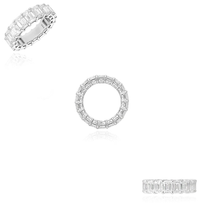 11.39TCW Lab-Grown Diamond 14k White Gold 6mm Emerald Eternity Band Ring