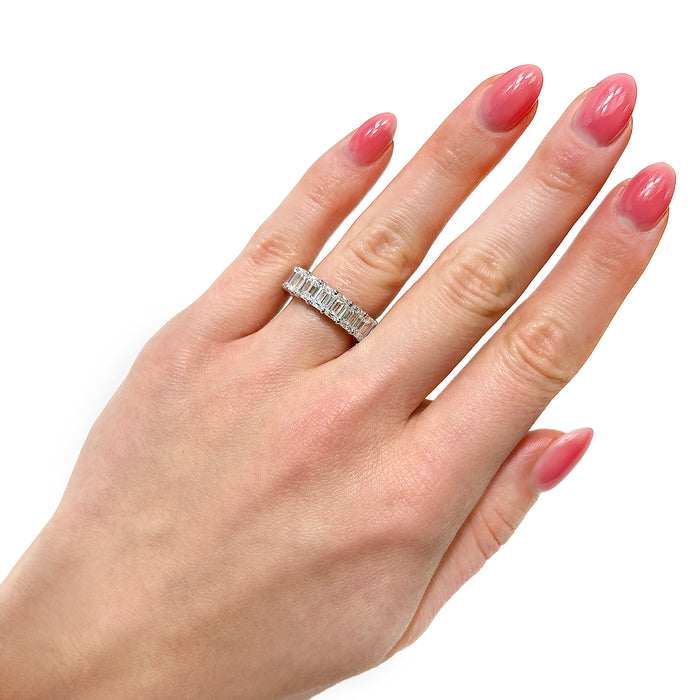 11.39TCW Lab-Grown Diamond 14k White Gold 6mm Emerald Eternity Band Ring