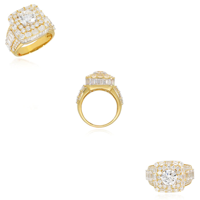 8.87TCW Lab-Grown Diamond 14k Yellow Gold Square Signet Men's Ring