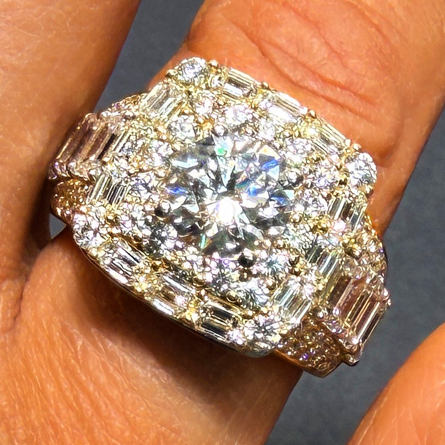 8.87TCW Lab-Grown Diamond 14k Yellow Gold Square Signet Men's Ring