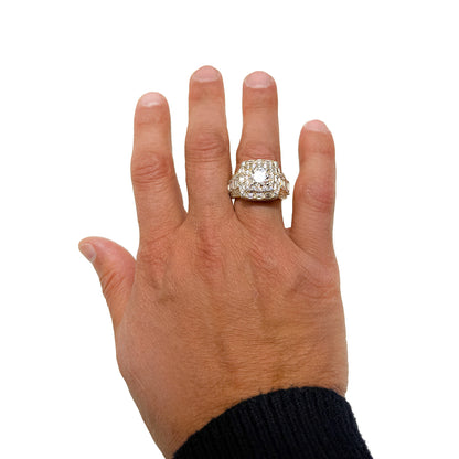 8.87TCW Lab-Grown Diamond 14k Yellow Gold Square Signet Men's Ring